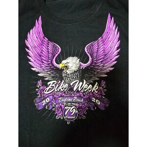 Ladies SM double sided Daytona Beach bike week t-shirt 79th year, purple graphic